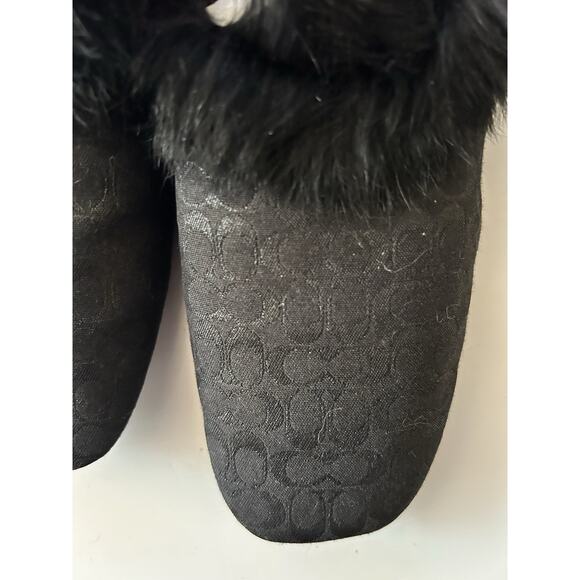 Auth Coach Signature Black Rabbit Fur Slippers Slides Sz 8 - Picture 10 of 10